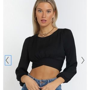 NWT Showpo Maisie Top Long Puff Sleeve Crop Tie